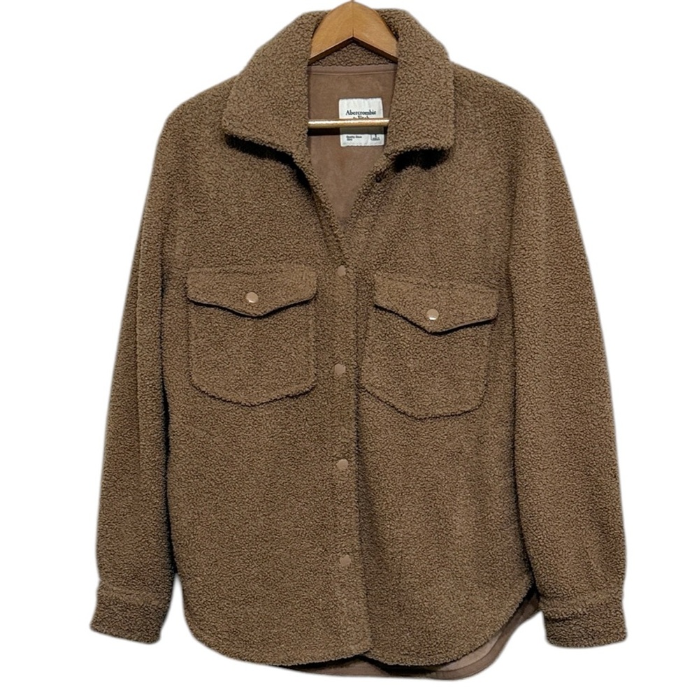 Abercrombie & Fitch Jacket Shacket Women's Small Tan Sherpa Fleece Snap Pockets